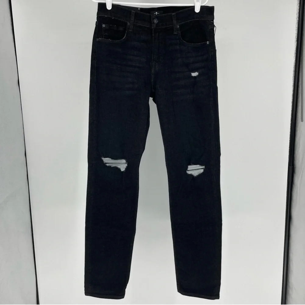 7 FOR ALL MANKIND NWT MEN’S SLIMMY SLIM STRAIGHT JEANS BLACK DISTRESSED 32 33 36 - Picture 2 of 15